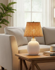 18.5 Inch Ceramic Table Lamp with Rattan Shade White - IPLUS Lighting