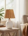 18.5 Inch Ceramic Table Lamp with Rattan Shade White - IPLUS Lighting