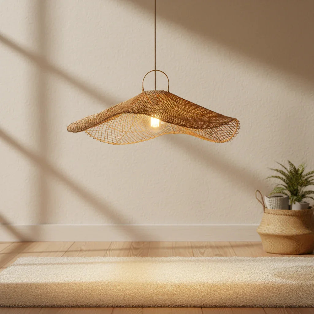 Lotus Modern Boho Handwoven Natural Rattan Pendant Light - IPLUS Lighting