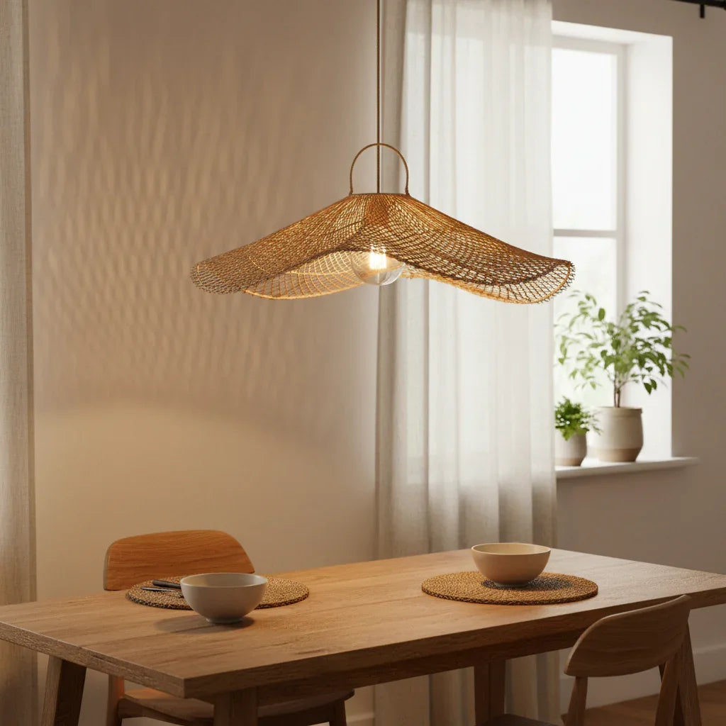 Lotus Modern Boho Handwoven Natural Rattan Pendant Light - IPLUS Lighting
