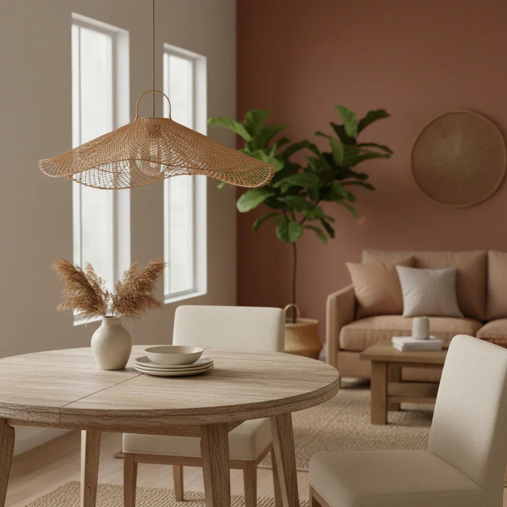 Lotus Modern Boho Handwoven Natural Rattan Pendant Light - IPLUS Lighting