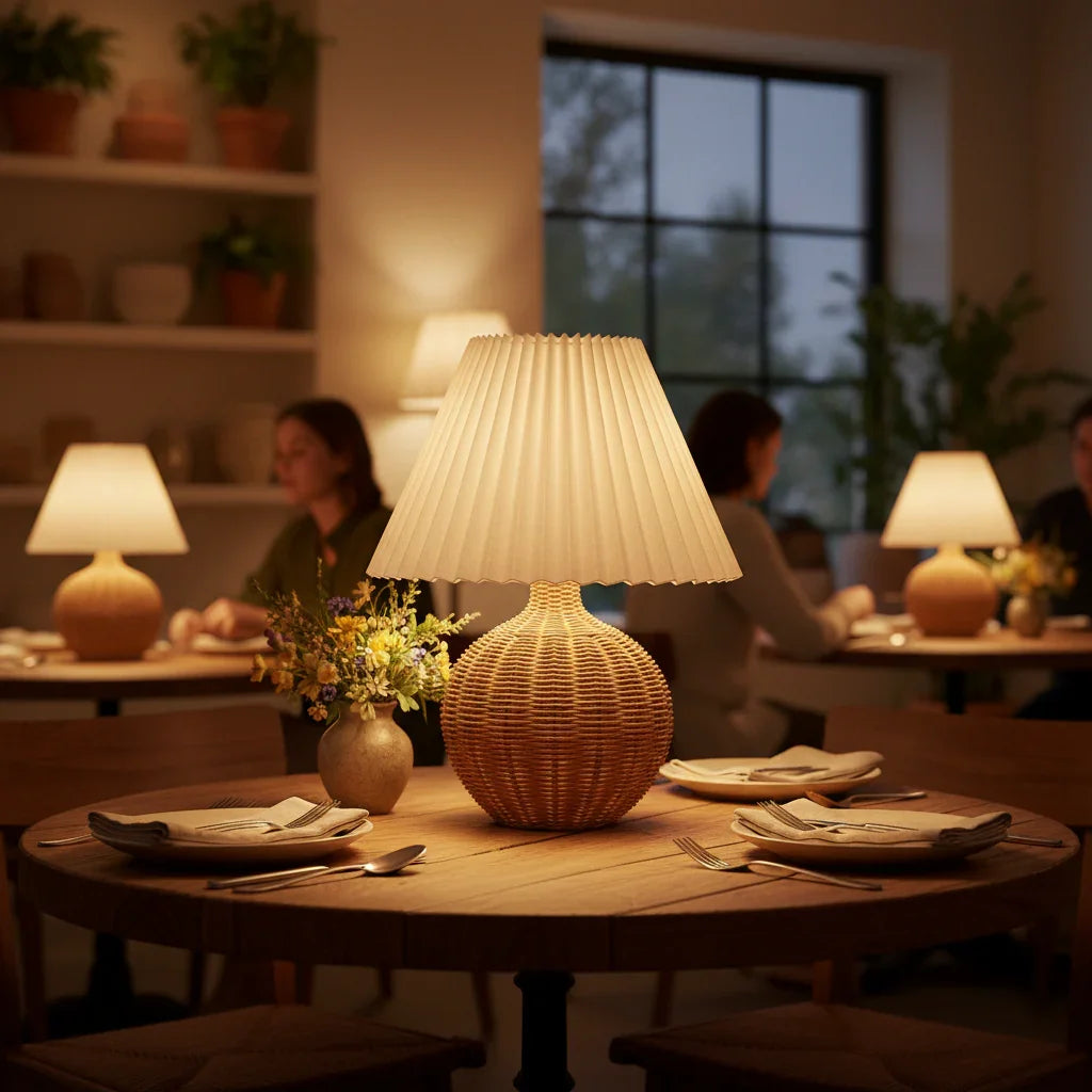 Farmhouse Brown Wicker Accent Table Lamp - IPLUS Lighting