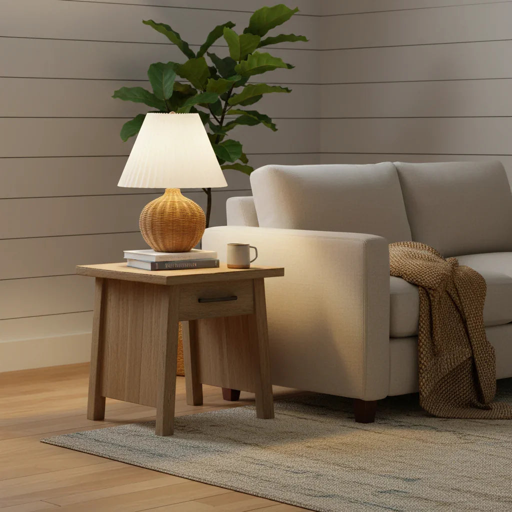 Farmhouse Brown Wicker Accent Table Lamp - IPLUS Lighting