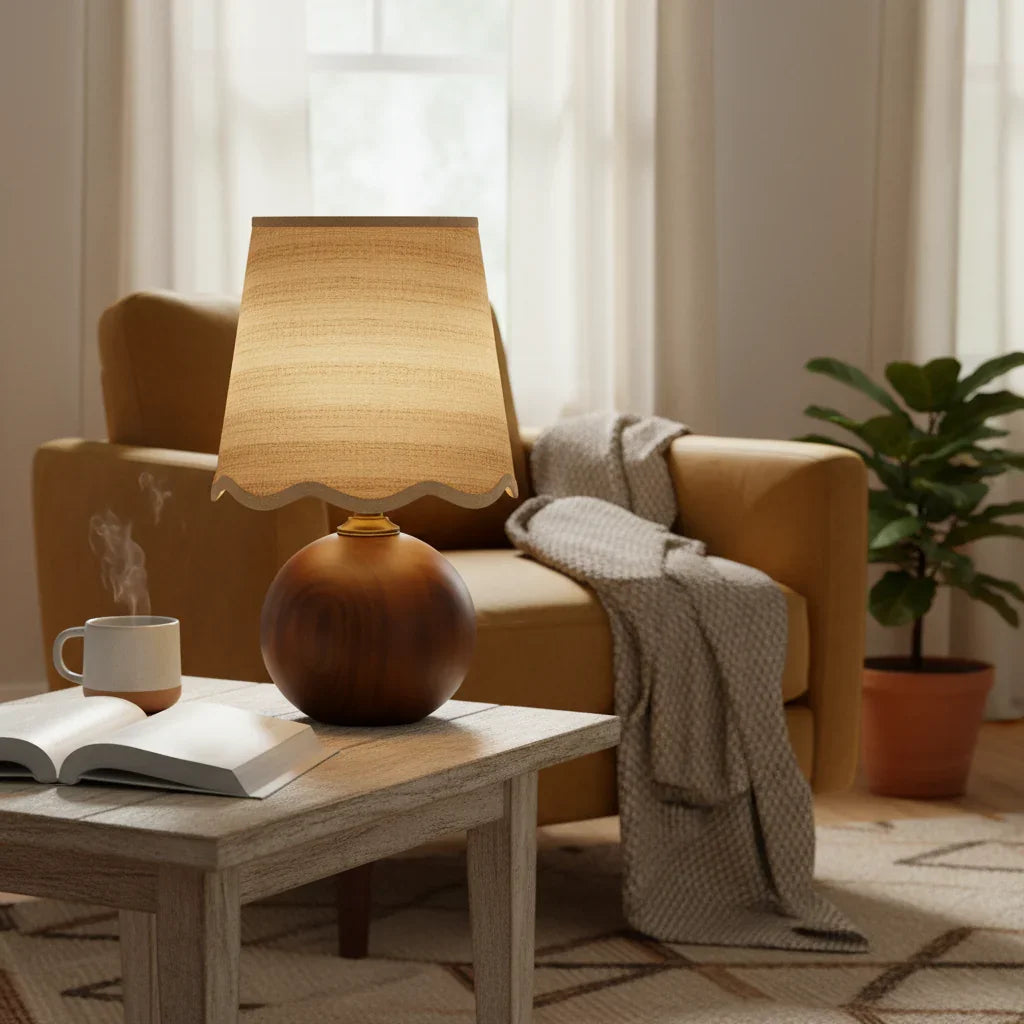 Rustic Wood Base with Linen Shade Table Lamp - IPLUS Lighting