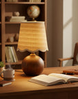 Rustic Wood Base with Linen Shade Table Lamp - IPLUS Lighting