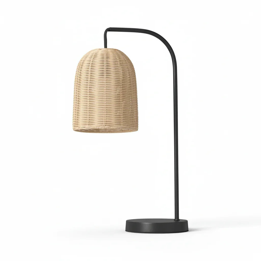 Brown Rattan 1 Light Table Lamp with Metal Base - IPLUS Lighting