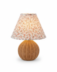 Round 10 Inch Faux Rattan with Pleated Floral Shade Table Lamp