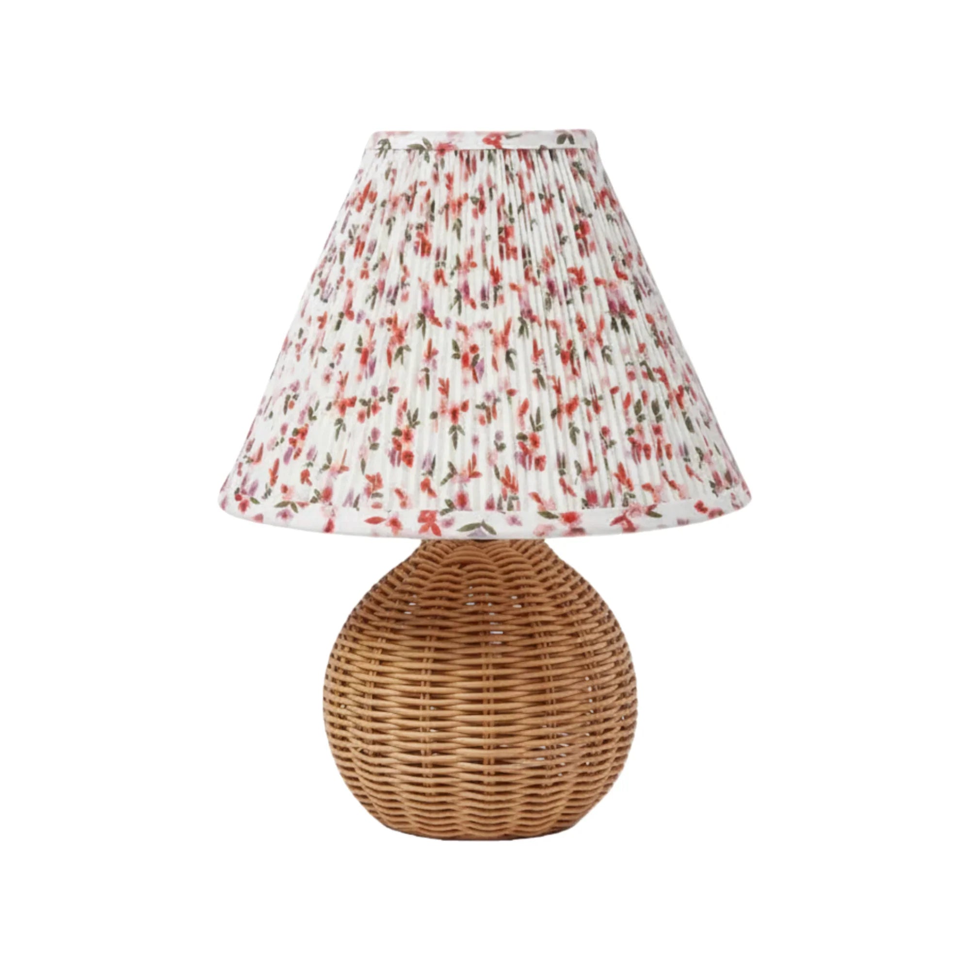 Round 10 Inch Faux Rattan with Pleated Floral Shade Table Lamp - IPLUS Lighting