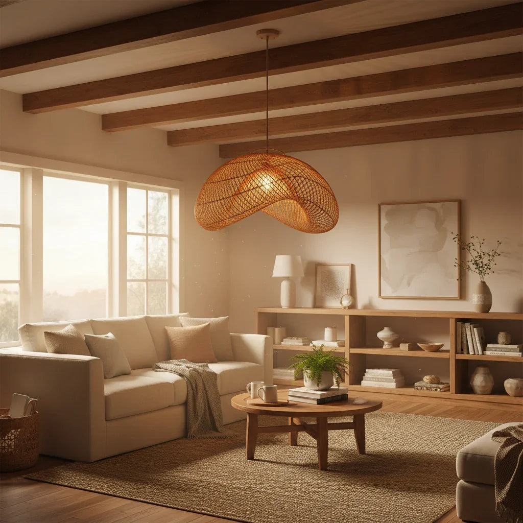 24 Inch Sepherina Modern Handcrafted Rattan Pendant Light - IPLUS Lighting