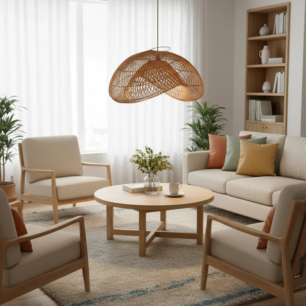 24 Inch Sepherina Modern Handcrafted Rattan Pendant Light - IPLUS Lighting