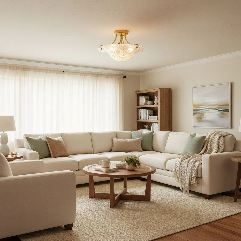 3 Light Golden 16 Inch Semi Flush Mount Ceiling Light - IPLUS Lighting