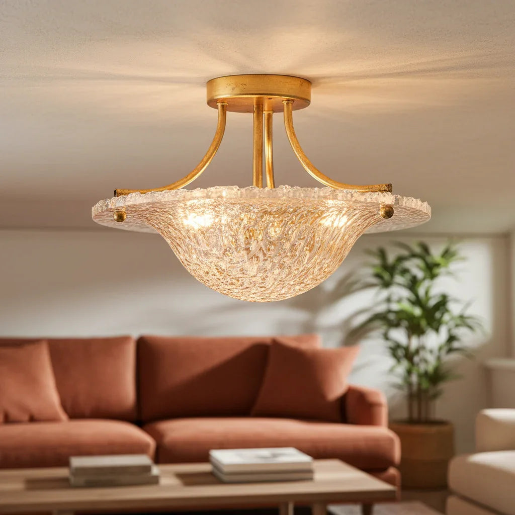 3 Light Golden 16 Inch Semi Flush Mount Ceiling Light - IPLUS Lighting