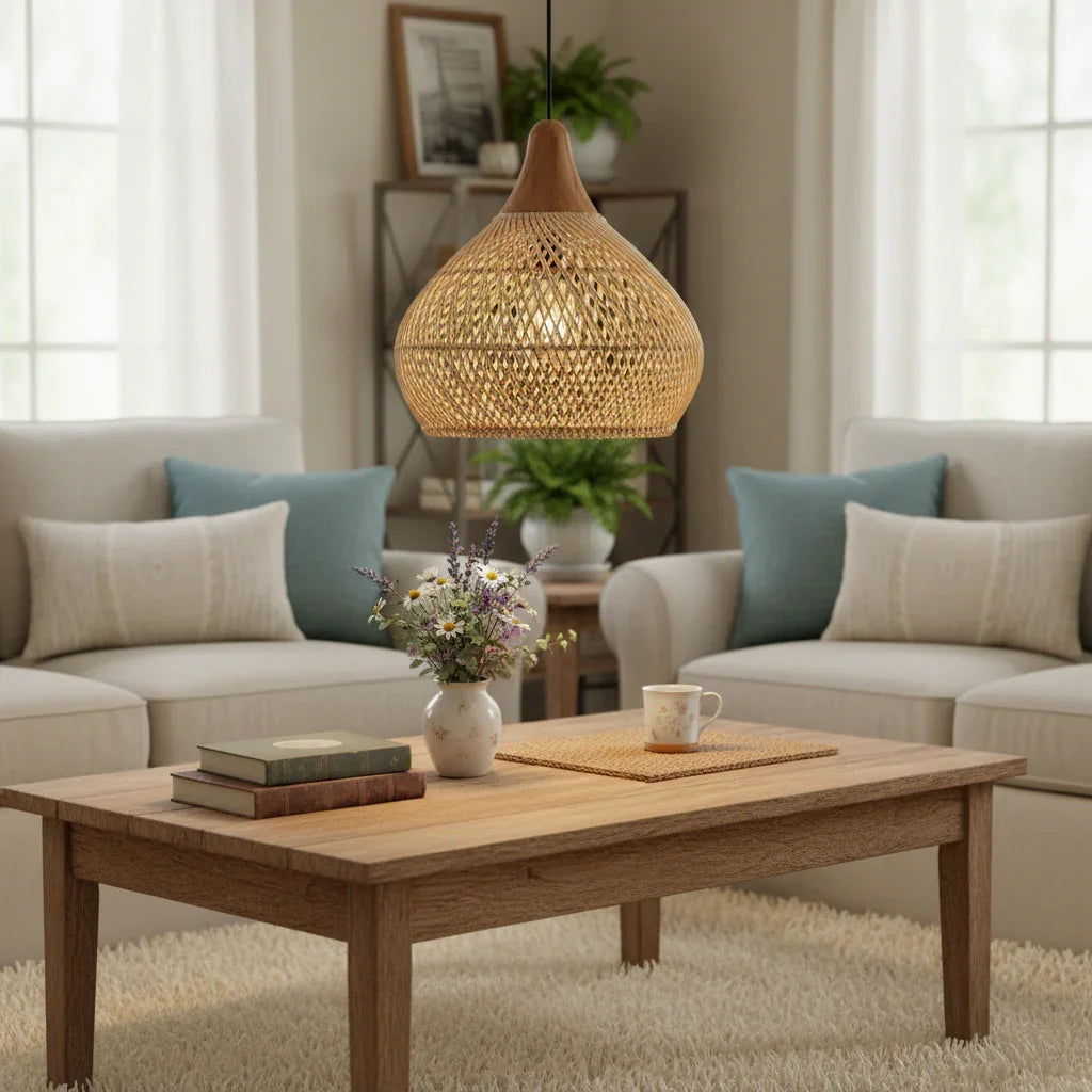 15.7 Inch Sepherina Modern Artisan-Crafted Rattan Pendant Light - IPLUS Lighting