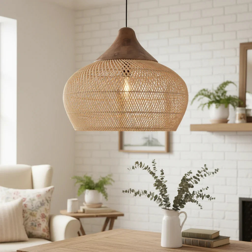 15.7 Inch Sepherina Modern Artisan-Crafted Rattan Pendant Light - IPLUS Lighting