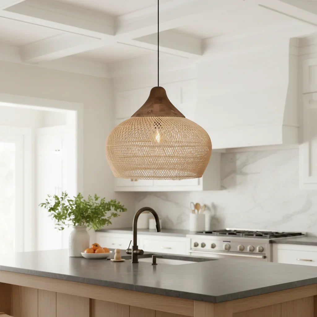 15.7 Inch Sepherina Modern Artisan-Crafted Rattan Pendant Light - IPLUS Lighting
