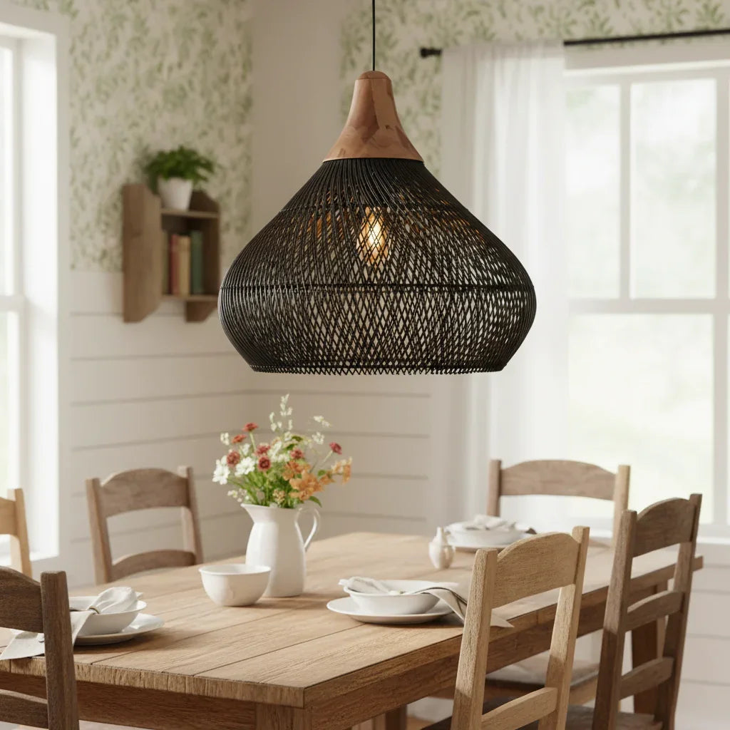 15.7 Inch Sepherina Modern Artisan-Crafted Rattan Pendant Light - IPLUS Lighting