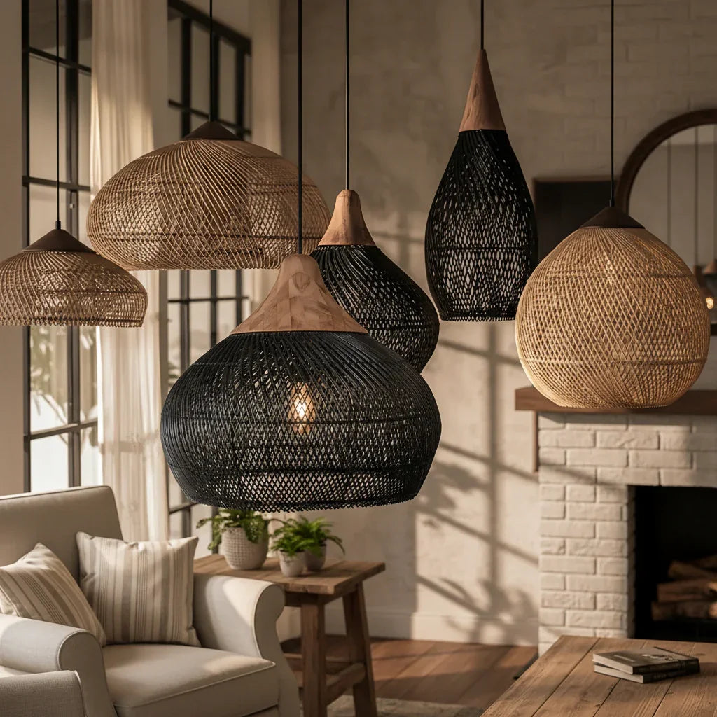 15.7 Inch Sepherina Modern Artisan-Crafted Rattan Pendant Light - IPLUS Lighting
