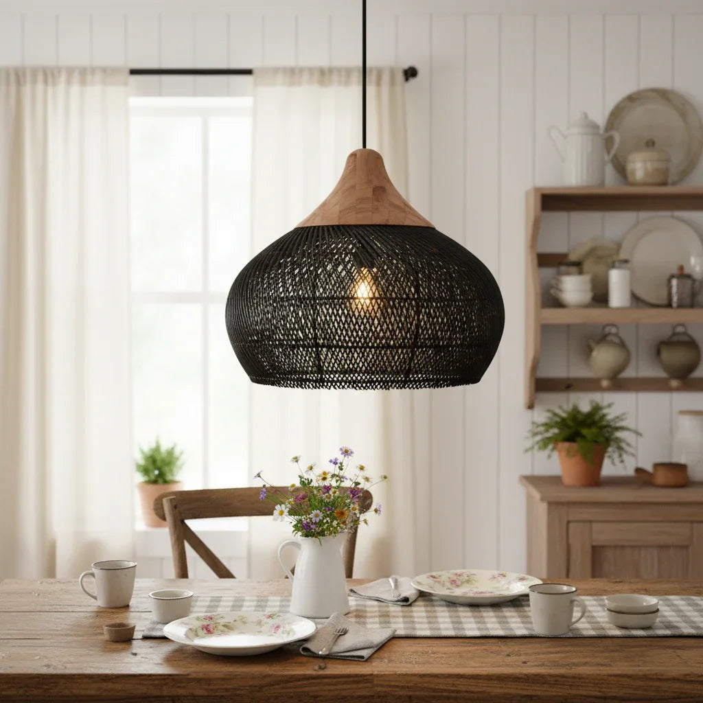 15.7 Inch Sepherina Modern Artisan-Crafted Rattan Pendant Light - IPLUS Lighting