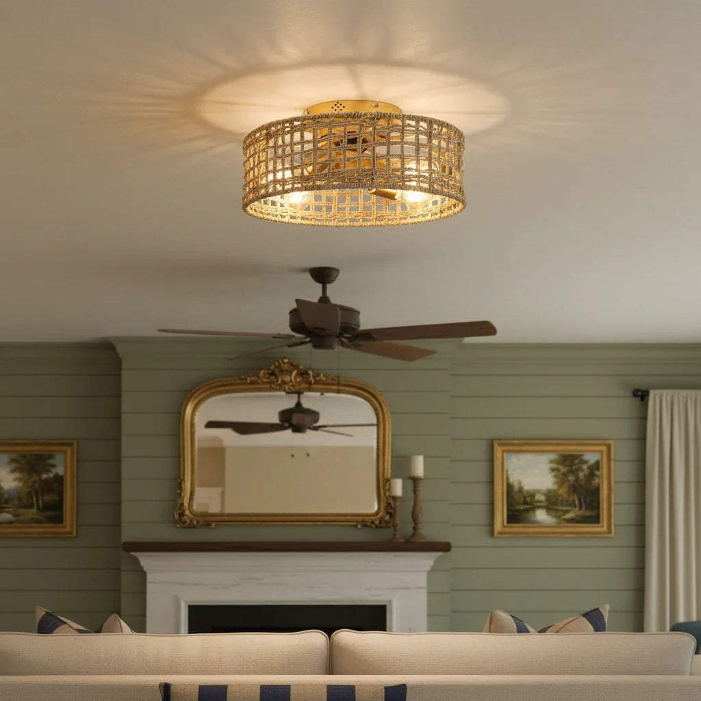 18 Inch Rattan Farmhouse Gold Ceiling Fan - IPLUS Lighting