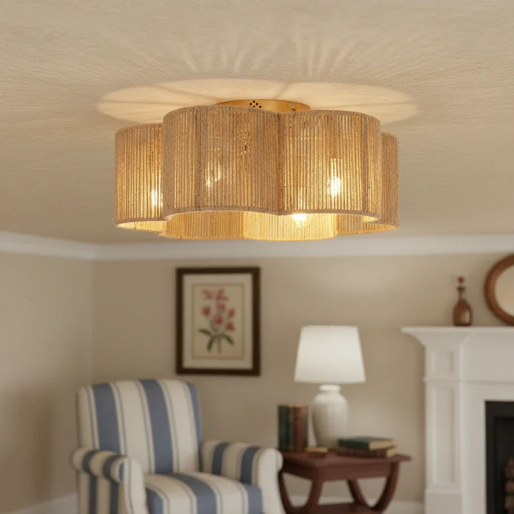 21 Inch Rattan Farmhouse Golden Flower Shape Ceiling Fan - IPLUS Lighting