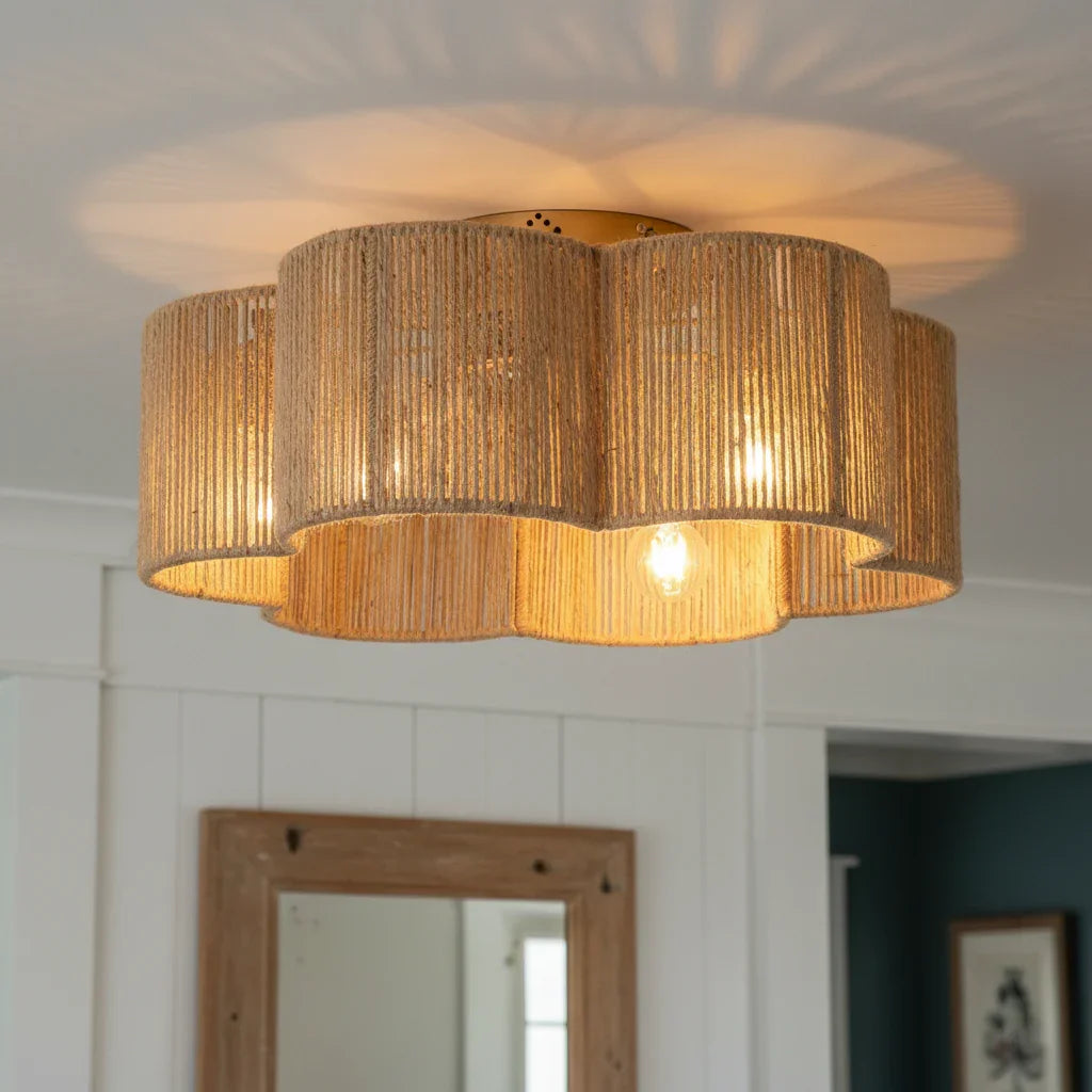 21 Inch Rattan Farmhouse Golden Flower Shape Ceiling Fan - IPLUS Lighting