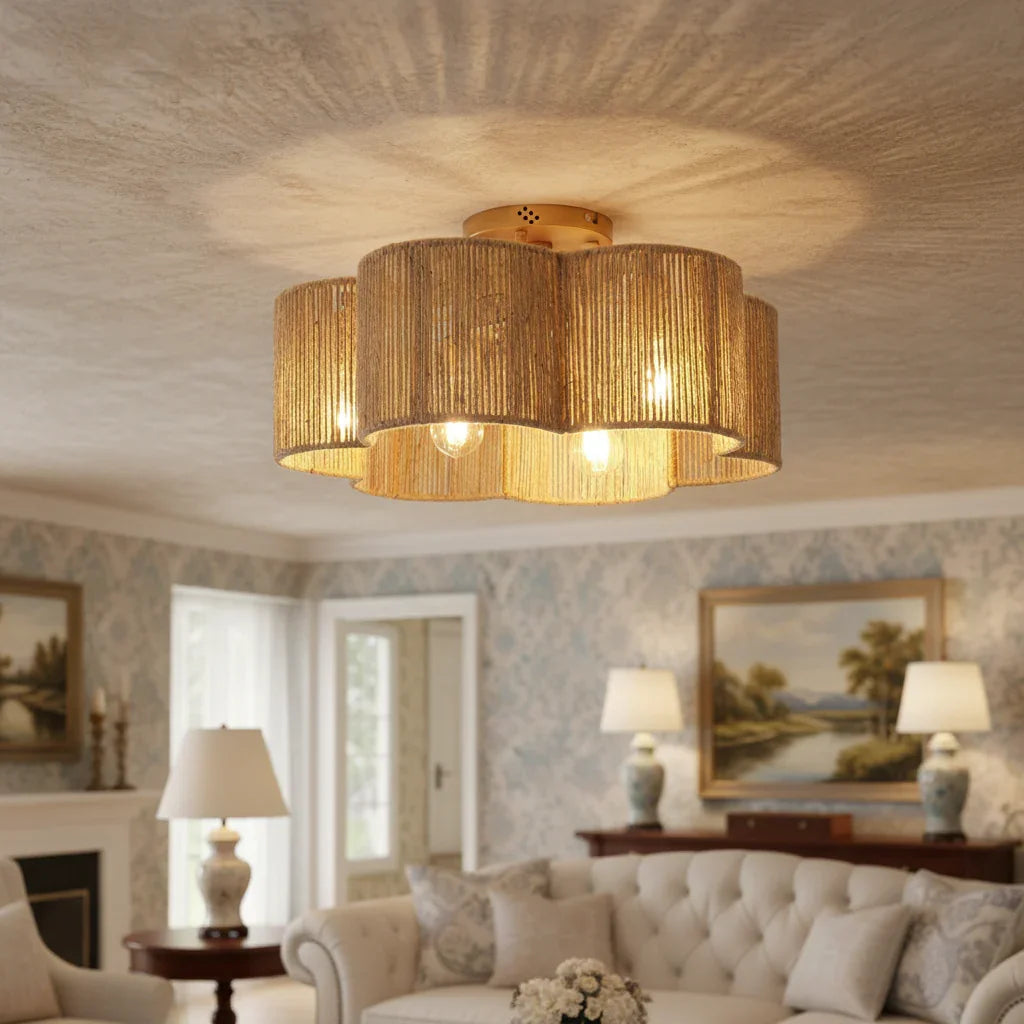 21 Inch Rattan Farmhouse Golden Flower Shape Ceiling Fan - IPLUS Lighting