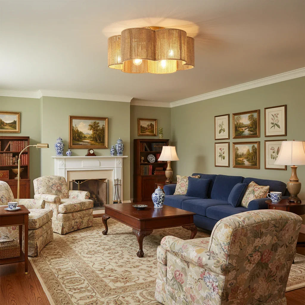 21 Inch Rattan Farmhouse Golden Flower Shape Ceiling Fan - IPLUS Lighting