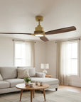 56 Inch Soft Brass LED Solid Wood Ceiling Fan - IPLUS Lighting