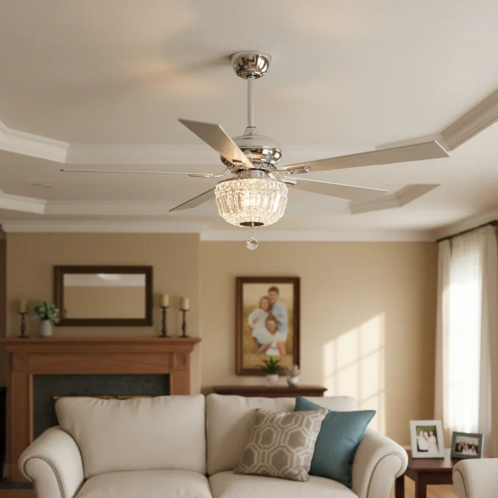 52" Ganga Modern Downrod Mount Crystal Ceiling Fan - IPLUS Lighting
