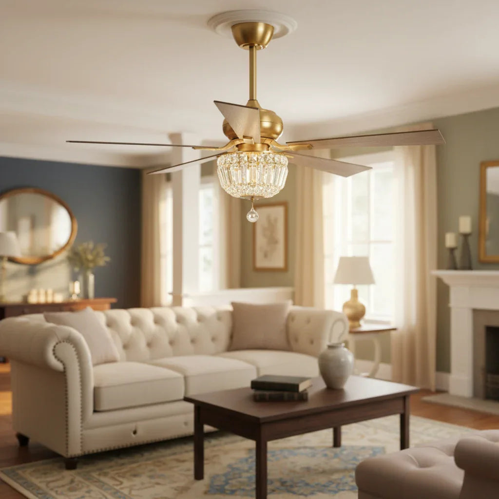 52" Ganga Modern Downrod Mount Crystal Ceiling Fan - IPLUS Lighting