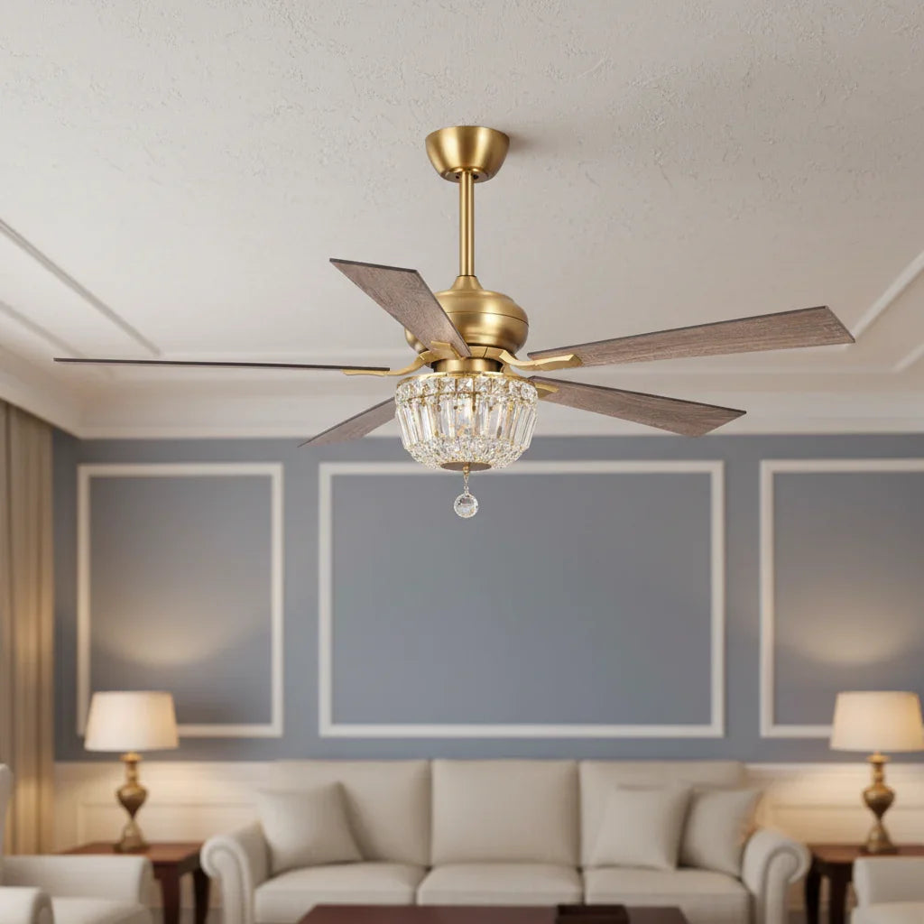 52" Ganga Modern Downrod Mount Crystal Ceiling Fan - IPLUS Lighting