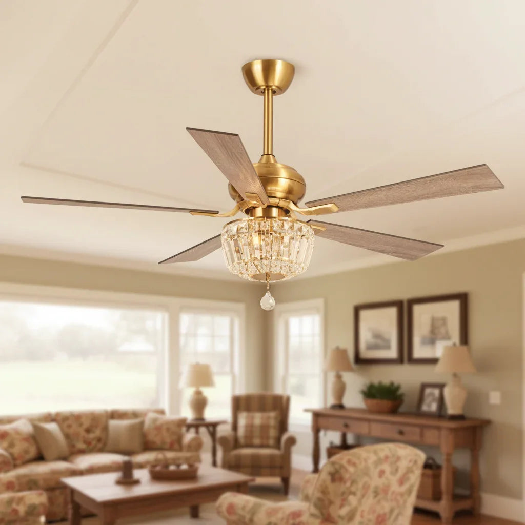 52" Ganga Modern Downrod Mount Crystal Ceiling Fan - IPLUS Lighting