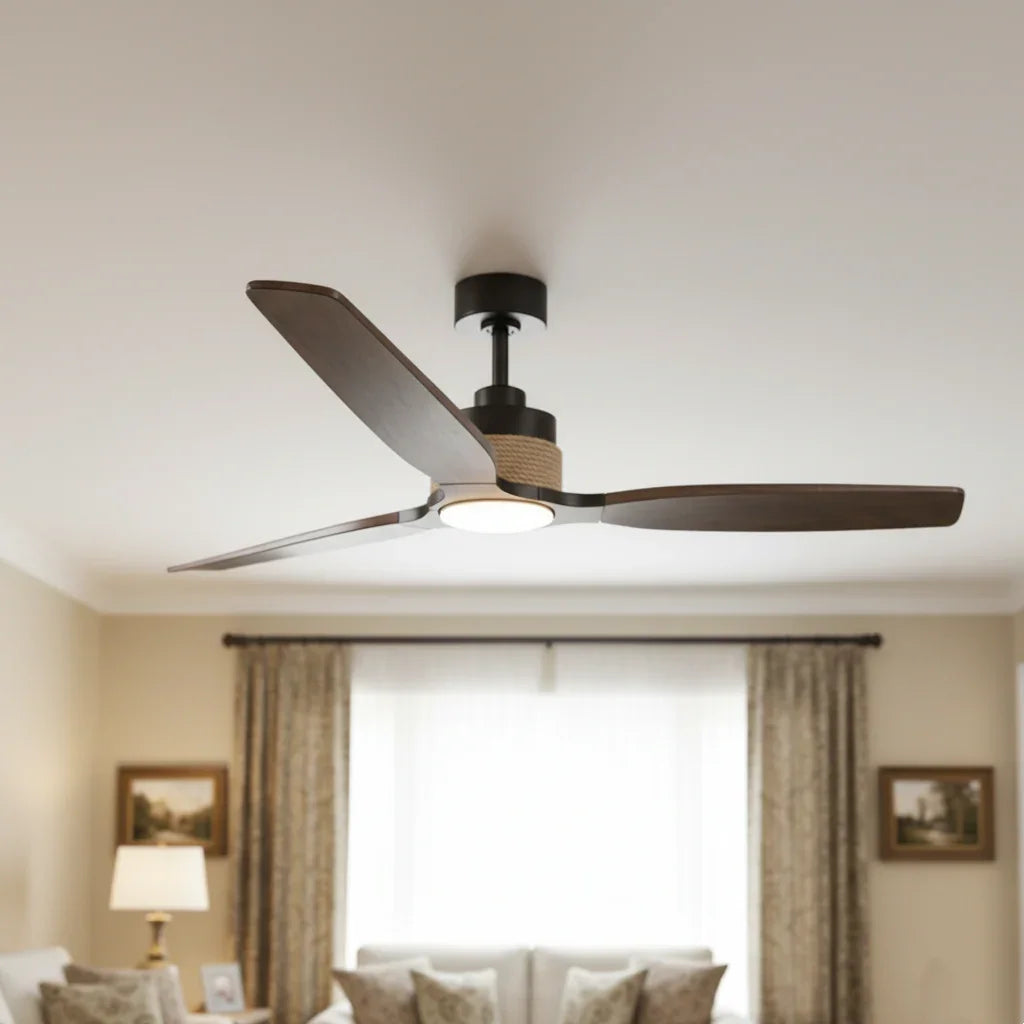 56 Inch Louise LED Wood Blades Ceiling Fan with Remote Control - IPLUS Lighting
