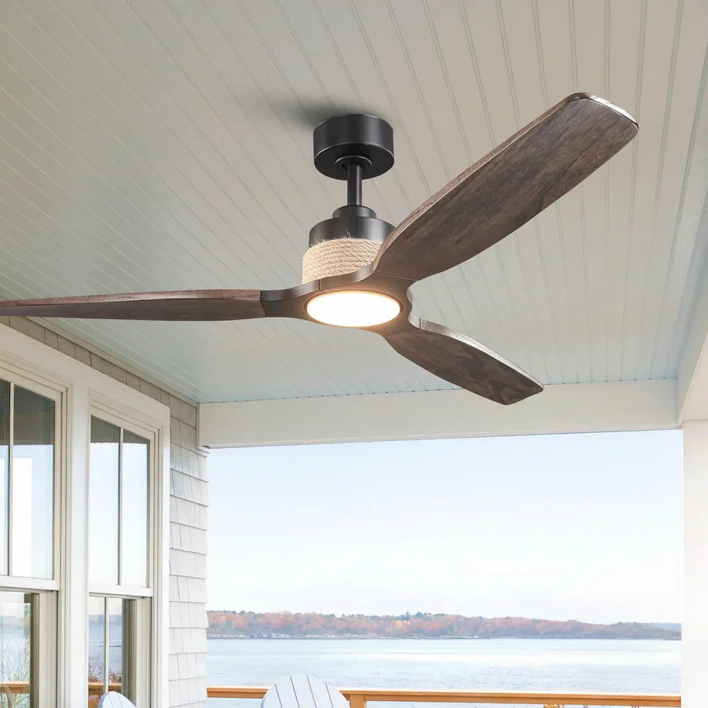 56 Inch Louise LED Wood Blades Ceiling Fan with Remote Control - IPLUS Lighting