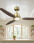 56 Inch Soft Brass LED Solid Wood Ceiling Fan - IPLUS Lighting