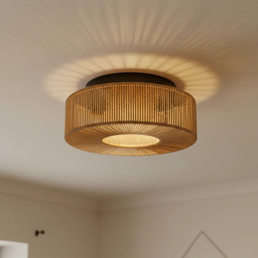 Vela 14" Handwoven Jute Flush Mount Ceiling Light - IPLUS Lighting