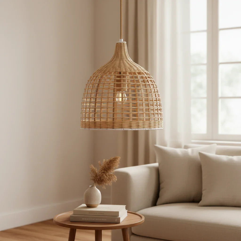 Ellie 1-Light Boho Rattan Hanging Pendant Lamp - IPLUS Lighting