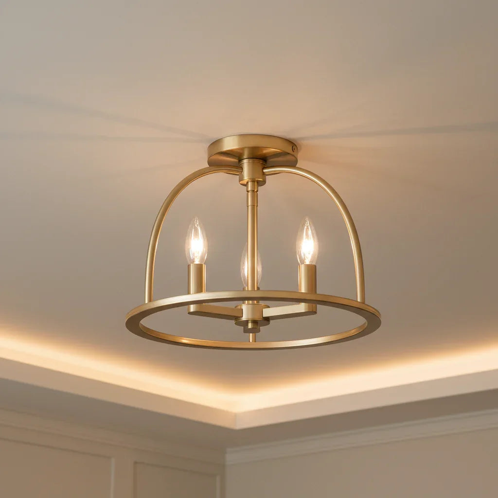 Abbott 3 Light Vibrant Gold Semi Flush Mount - IPLUS Lighting