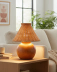 Boho Rattan Shade Wood Table Lamp - IPLUS Lighting