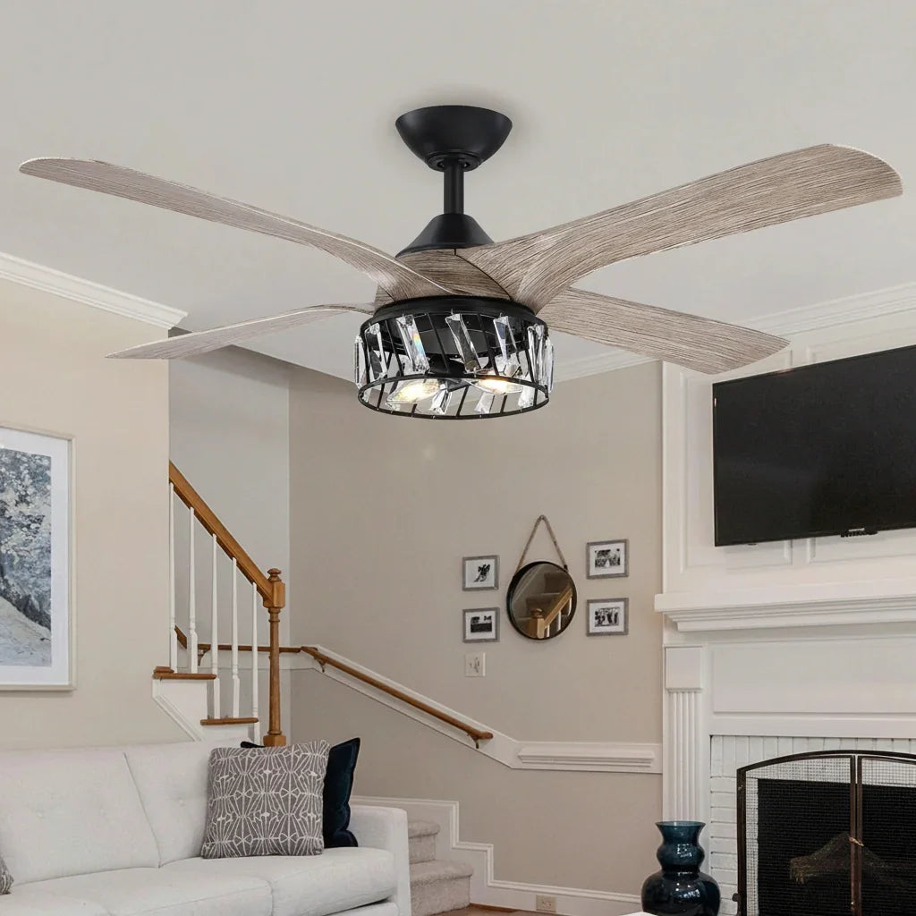 52" Tata Nagar Farmhouse Reversible Crystal Ceiling Fan - IPLUS Lighting