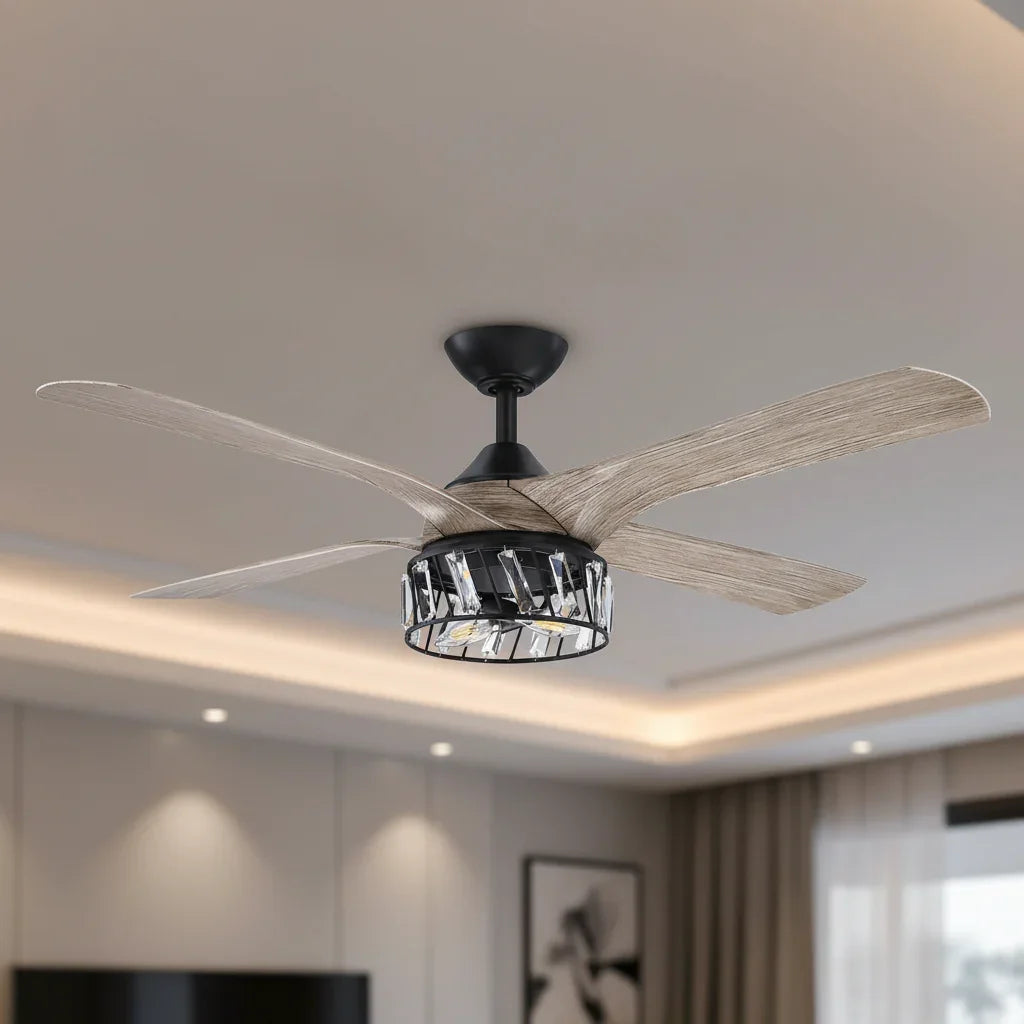 52" Tata Nagar Farmhouse Reversible Crystal Ceiling Fan - IPLUS Lighting
