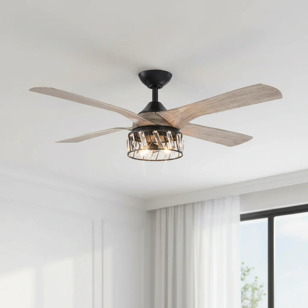 52" Tata Nagar Farmhouse Reversible Crystal Ceiling Fan - IPLUS Lighting