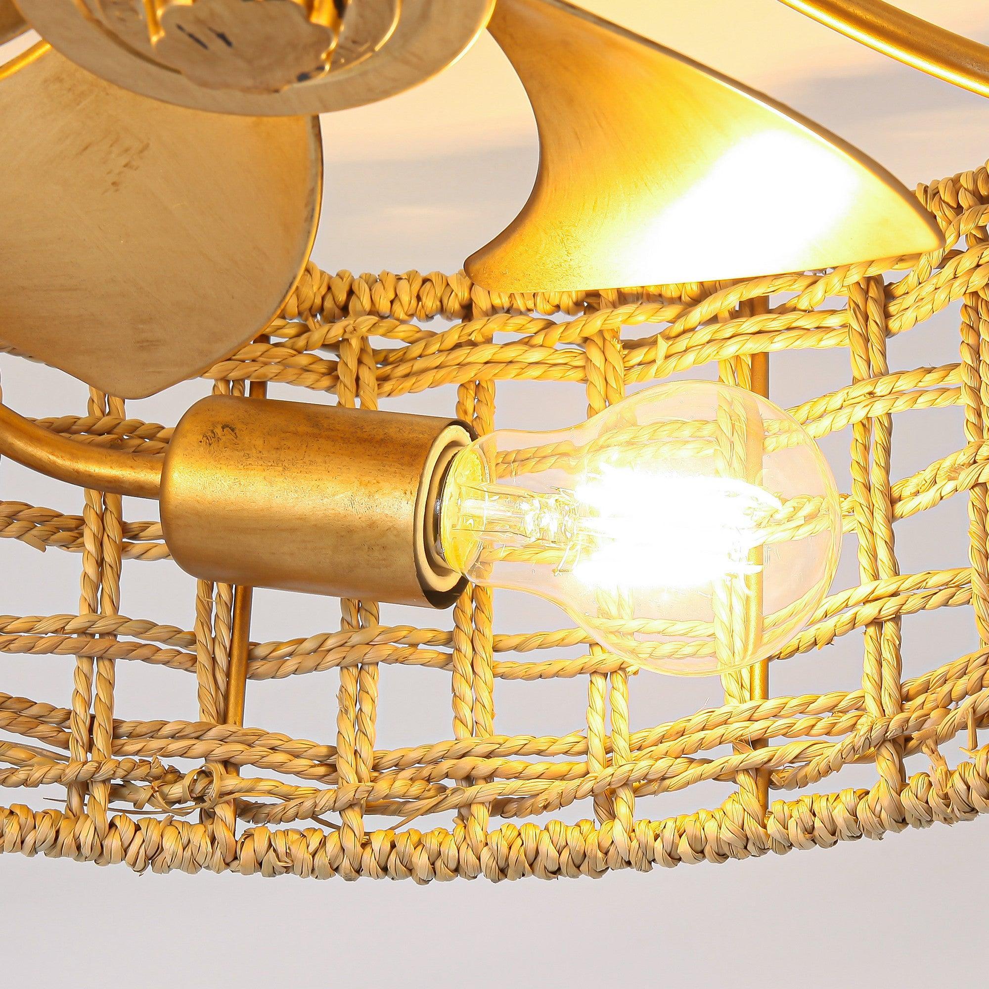 18 Inch Rattan Farmhouse Gold Ceiling Fan - IPLUS Lighting