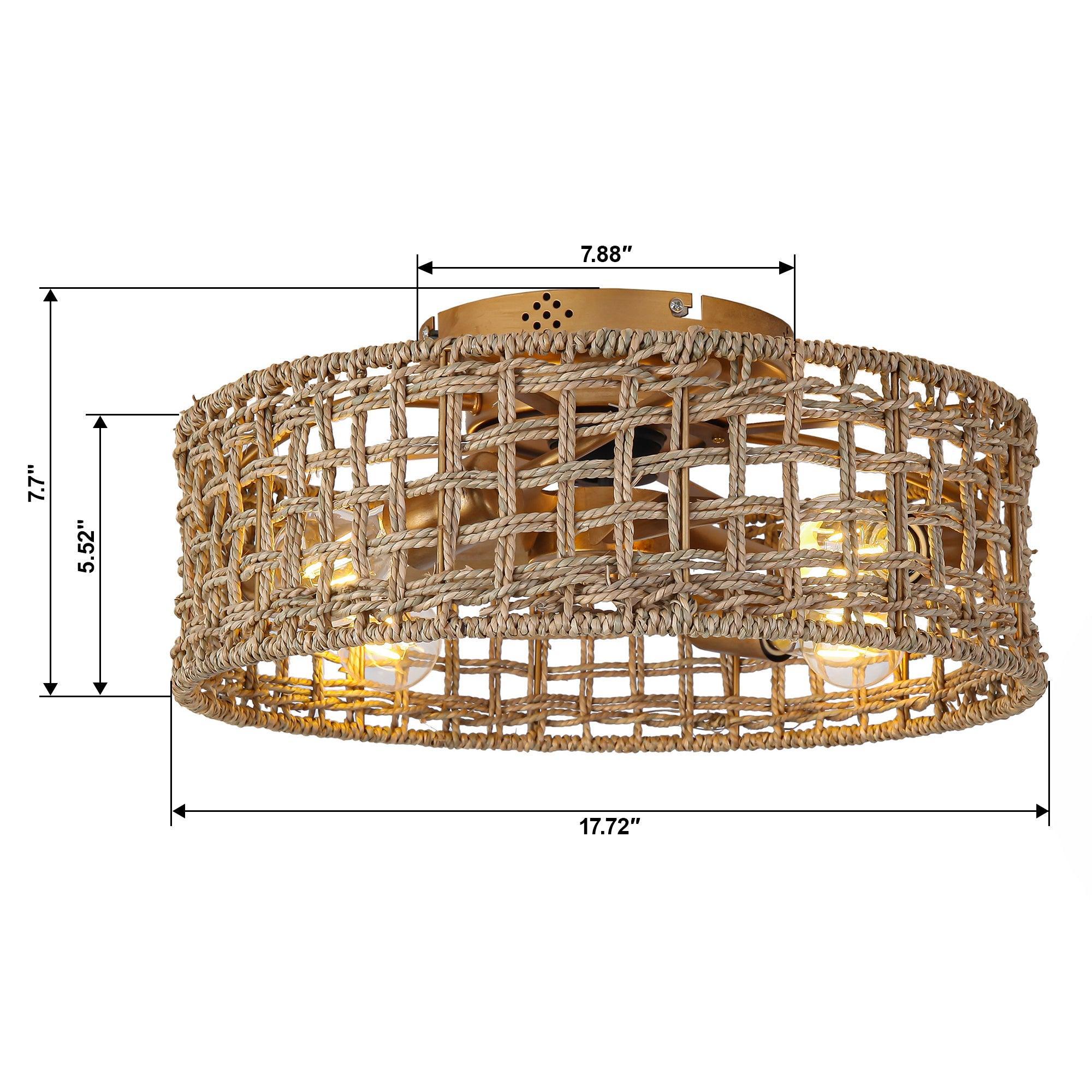 18 Inch Rattan Farmhouse Gold Ceiling Fan - IPLUS Lighting