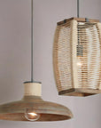 Rustic Industrial 1 - Light Wooden Pendant Light with Jute Rope Accent