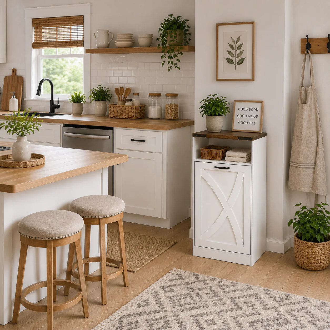 38" Modern Storage Cabinet with Hidden Trash Can Holder
