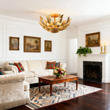 Papillon 4-Light Antique Gold Butterfly Semi-Flush Mount Ceiling Light