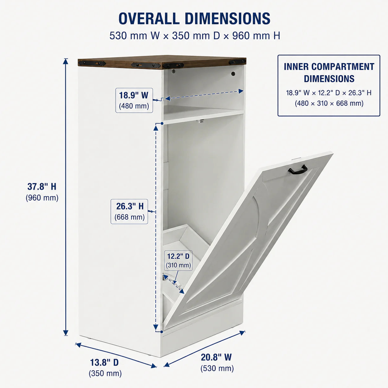 38" Modern Storage Cabinet with Hidden Trash Can Holder