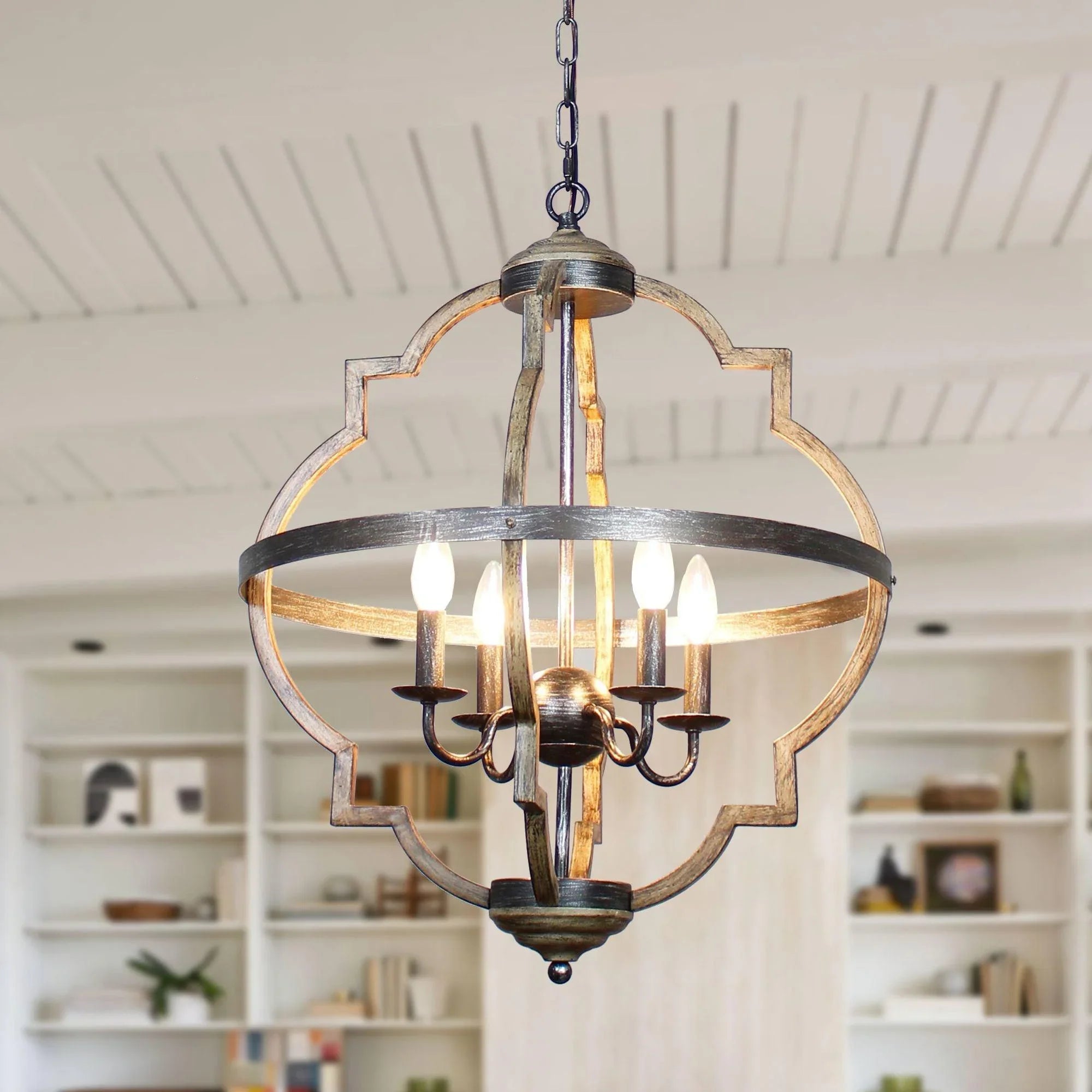 Bennington Brown Wood 4 Light Chandelier - IPLUS Lighting
