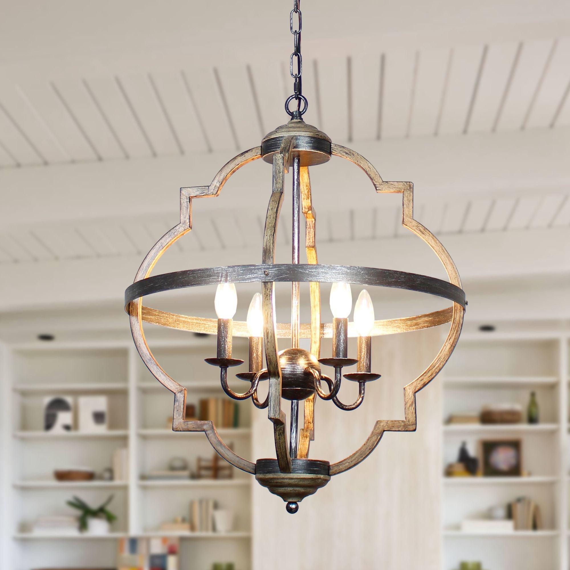 Bennington 4-Light Brown Wood Chandelier - ParrotUncle